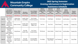 2022 Spring Semester Evening Advisement & Registration Assistance Schedule (1)