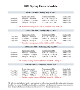 Spring 2021 Exam Schedule
